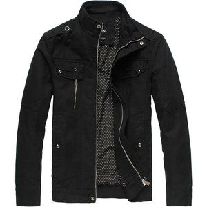 Wantdo Men's Cotton Lightweight Jacket Military Jacket Front Zip Jacket